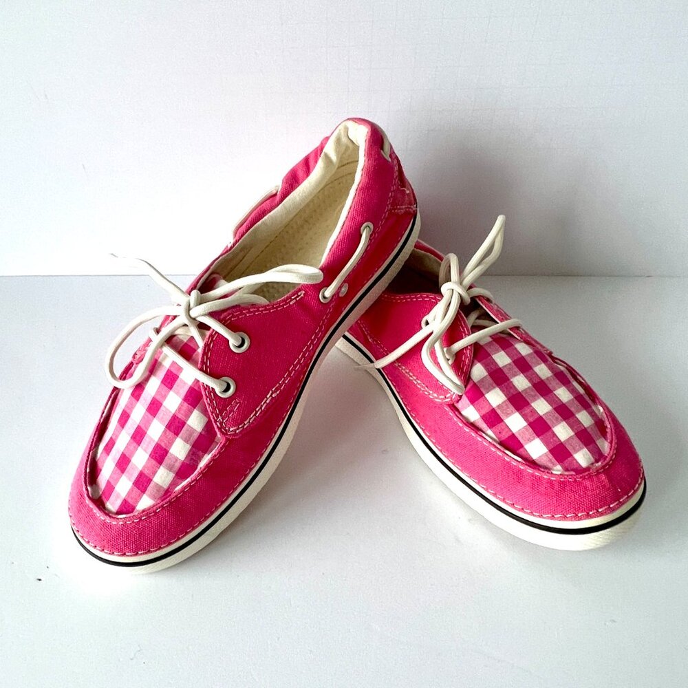 Crocs, Hover Boat Pink Gingham Check, Lace Ups, Size 9, Excellent - Picture 13 of 16